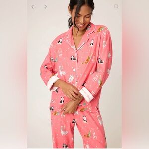 Pink Cat Print Pajama Set